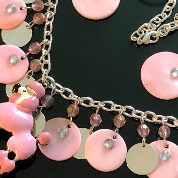 OOAK Necklace/Earrings Set~Pink Enamel Poodle Dog Pendant~Barbiecore~Coquette - Picture 4 of 12